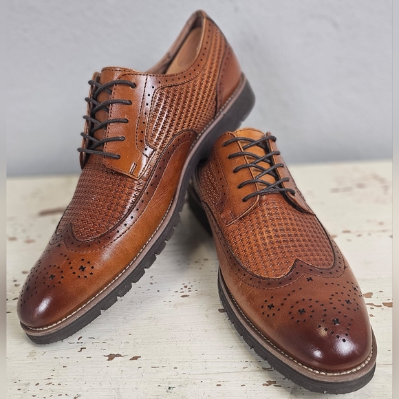 Stacy Adams Wingtip Oxfords Mens Sz 10.5M Brown Leather - Picture 1 of 10
